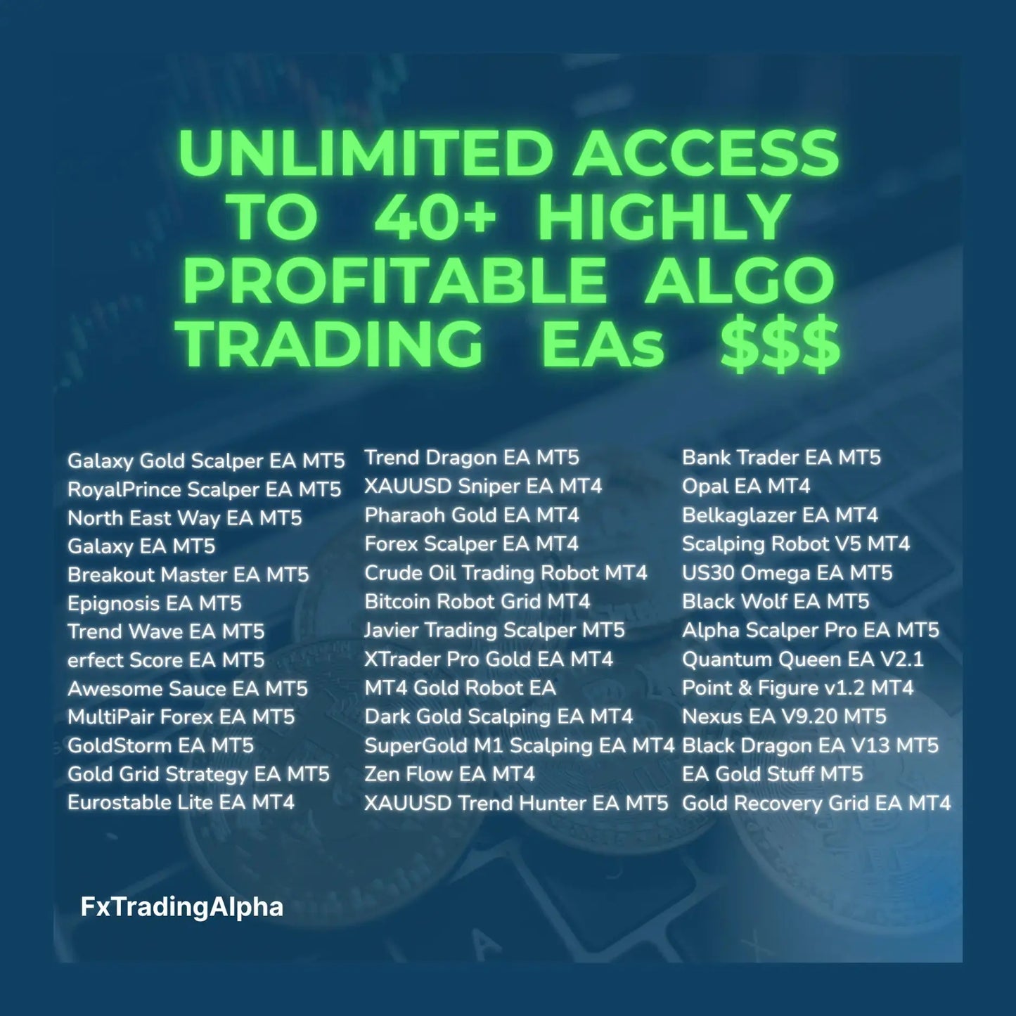 Bundle of 40+ MT4/MT5 Gold Forex Trading Robot RSI FxTradingAlpha